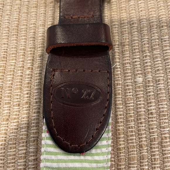 No 27 Men’s Belt Seersucker Green/White inside is Pink Size 36 - Picture 2 of 6